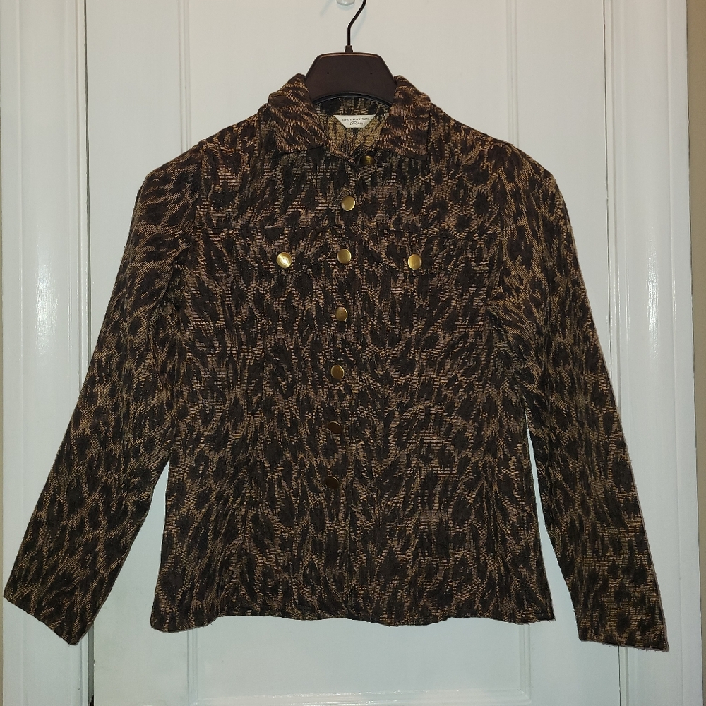 Laura Ashley Leopard Print Jean Jacket Women's Size Petite Small